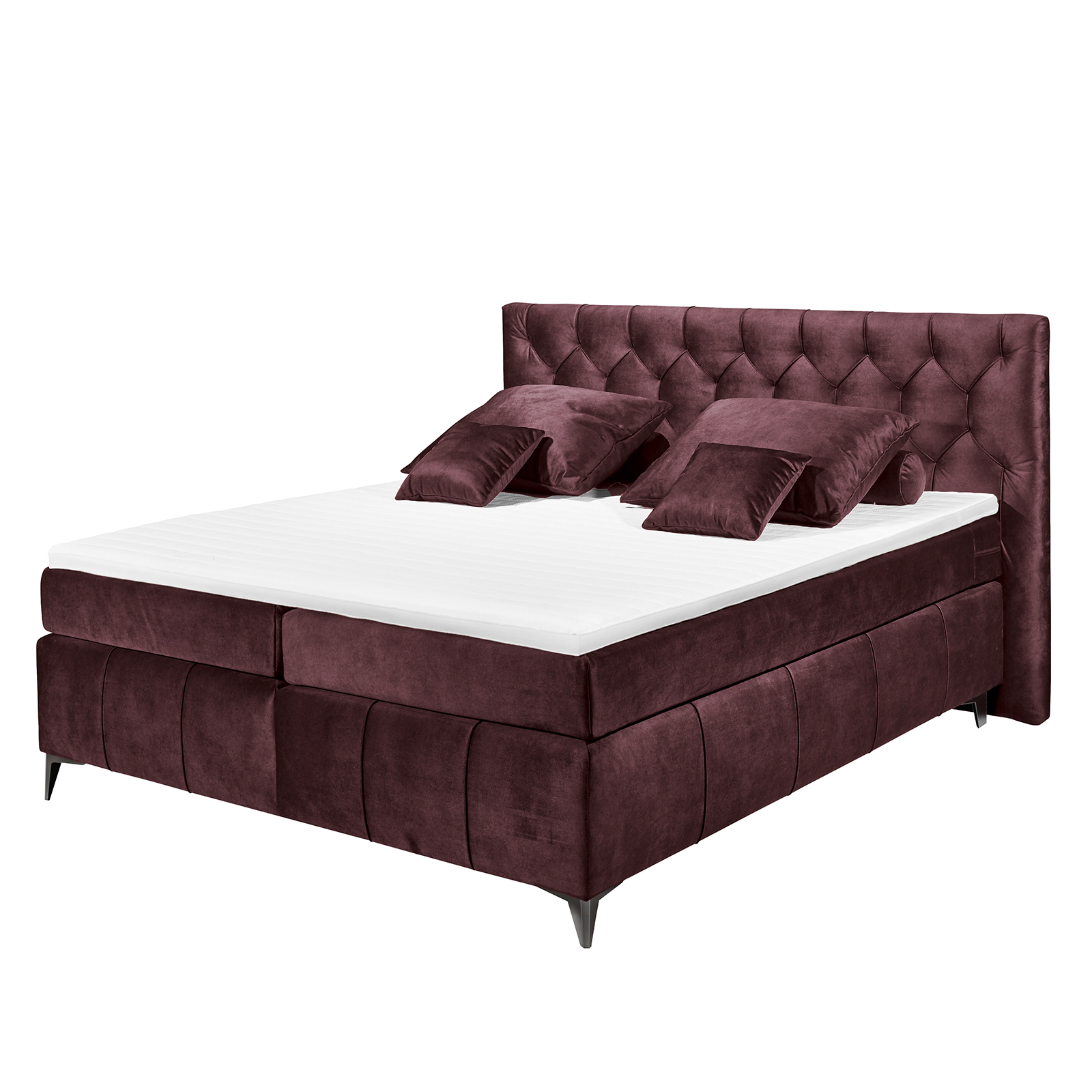 Boxspringbett - aubergine - Tonnentaschenfederkern - H2 - 180x200 cm