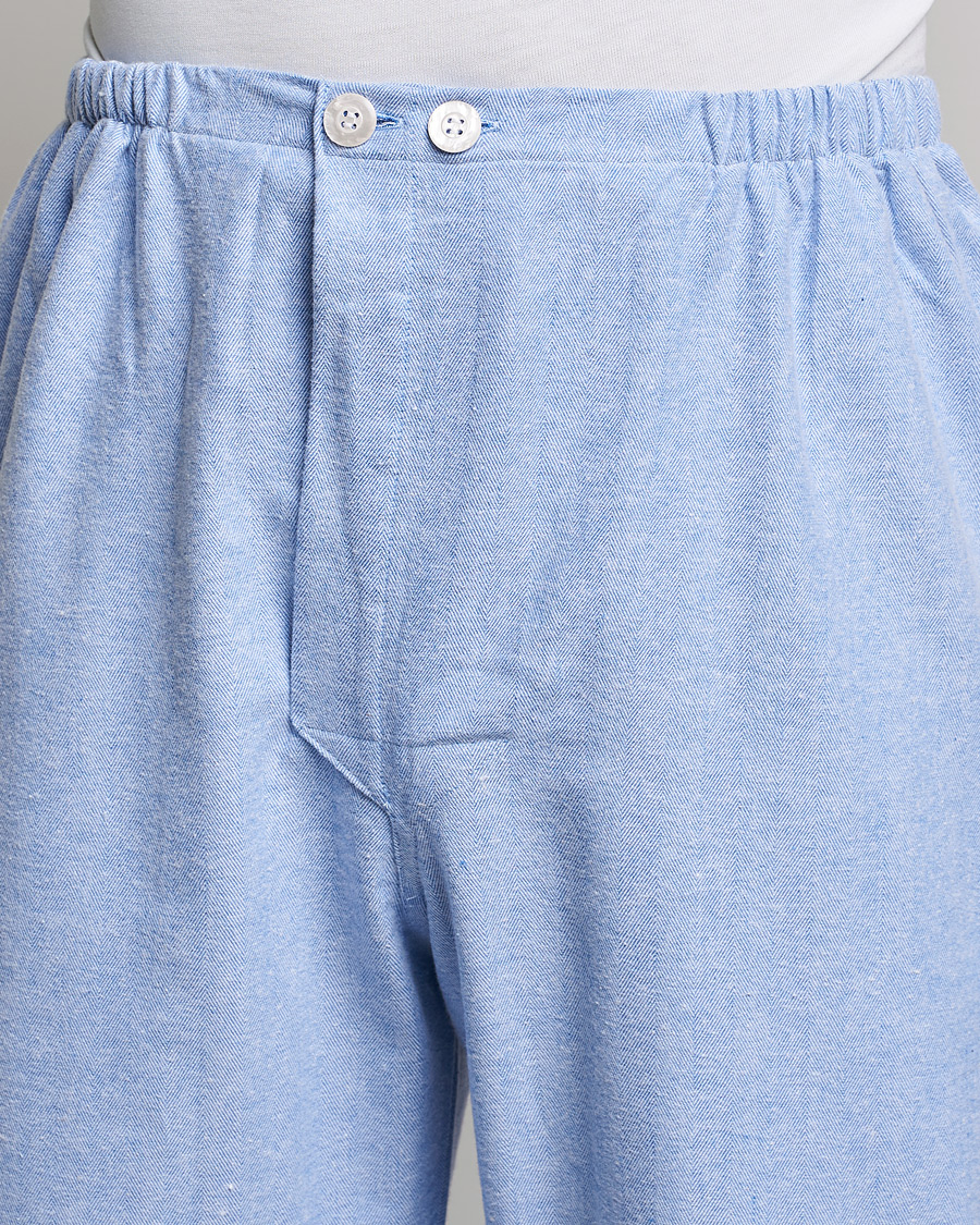 Derek Rose Brushed Cotton Flannel Herringbone Pyjama Set Blue