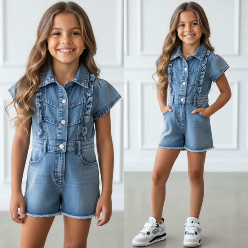Girly denim jumpsuit - blauw