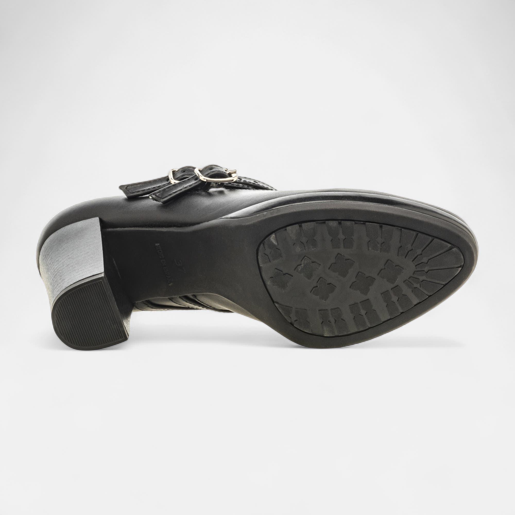 Babies à talon Femme en cuir noir