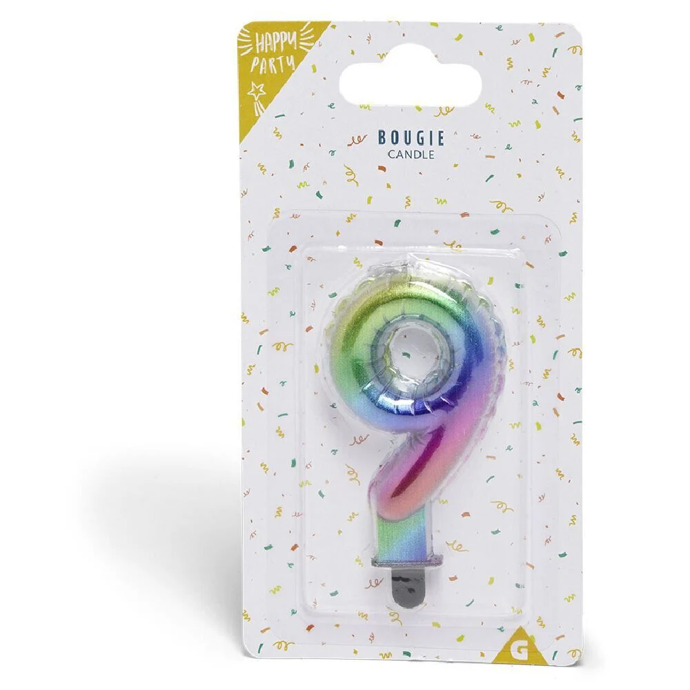 Bougie anniversaire chiffre 9 iridescent