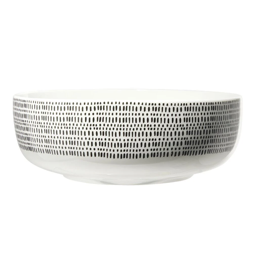 Saladier bas en porcelaine intérieur uni, extérieur décoré Ø23xH8cm