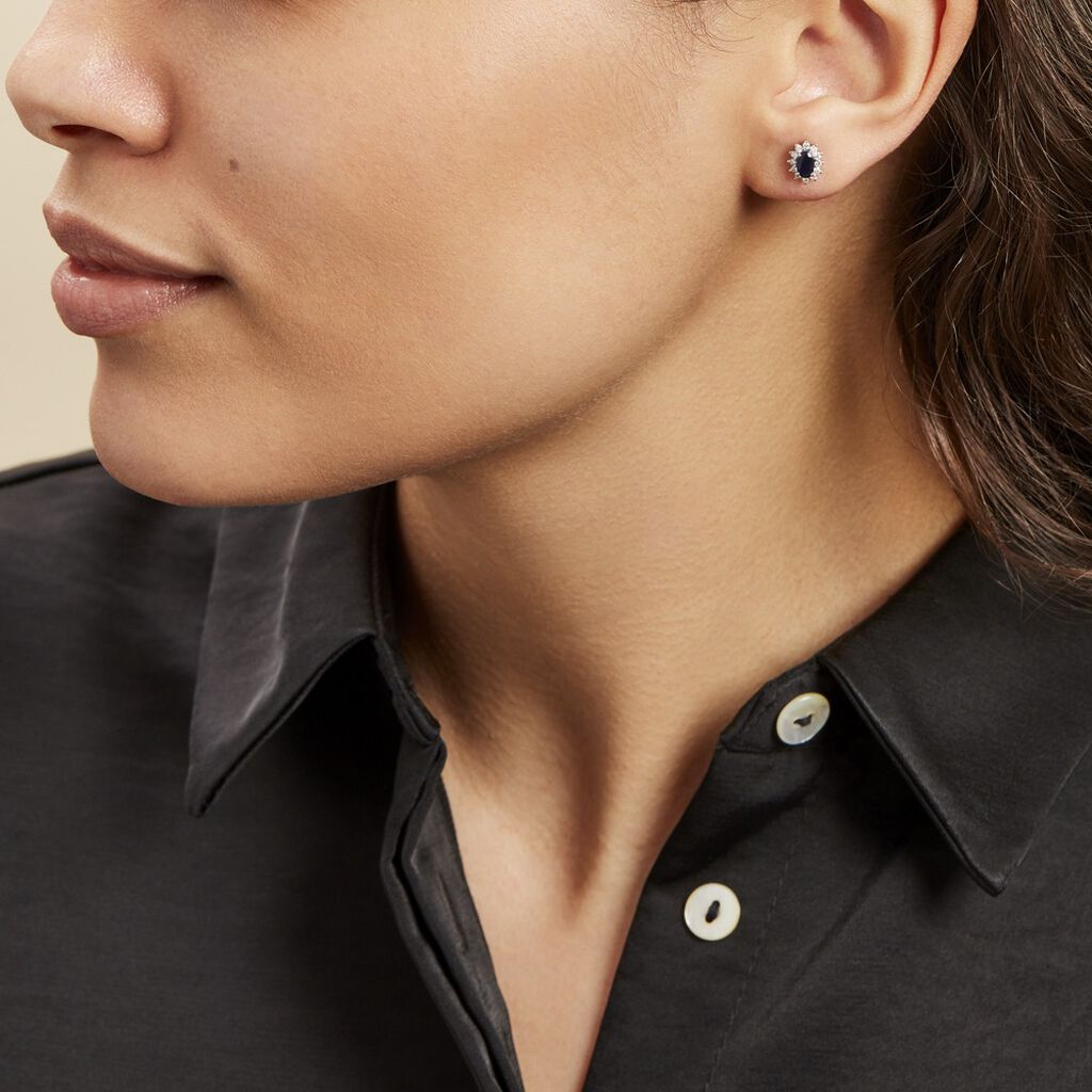 Boucles D'oreilles Puces Vladimir Or Blanc Saphir Diamant