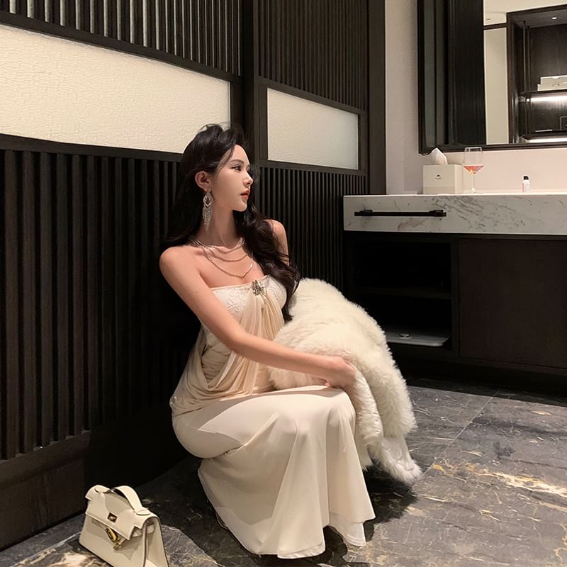 Saccharine - Strapless maxi-zeemeerminjurk met effen kleur