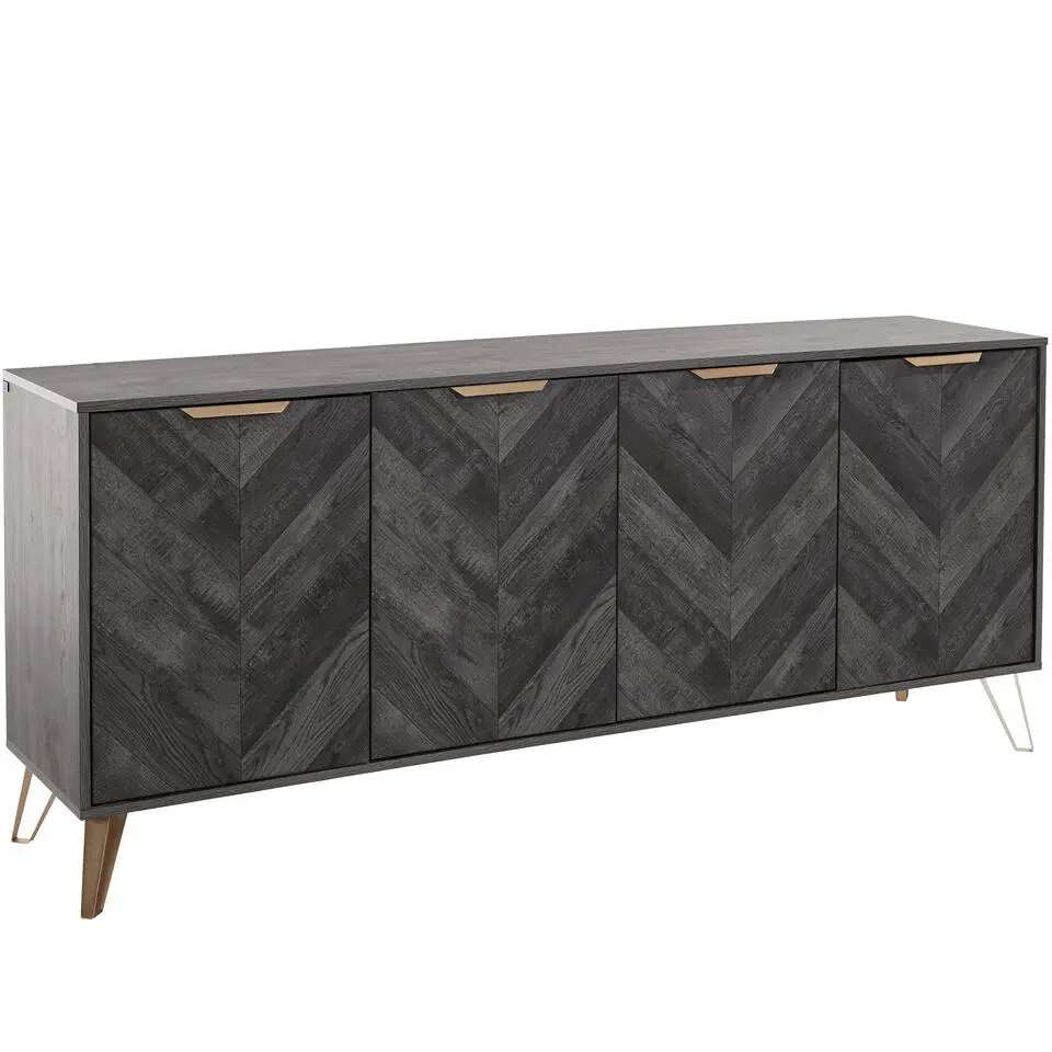 Dark Wood - Dressoir met 4 zwarte spaanplaatdeuren