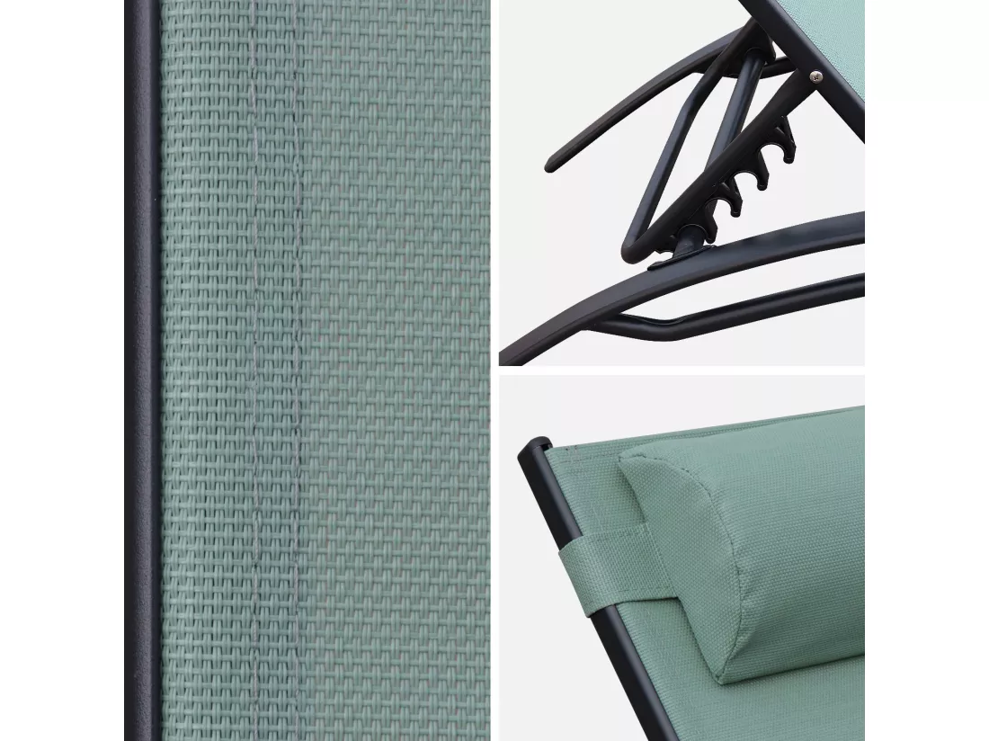 Duo de bains de soleil aluminium - Louisa Vert de gris - Transats aluminium et textilène