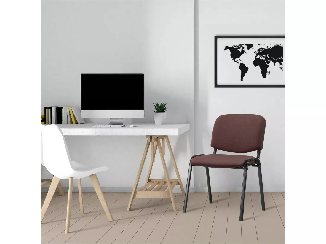 Chaise de conférence - Tissu & Métal noir mat - Marron - Ken