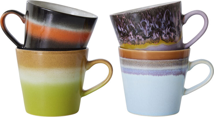 HK Living 70s ceramics cappuccino mugs solid set of 4 Multi