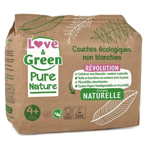 Fraldas ecológicas Love & Green Change Baby Pure Nature, tamanho 4+, 35 unidades.