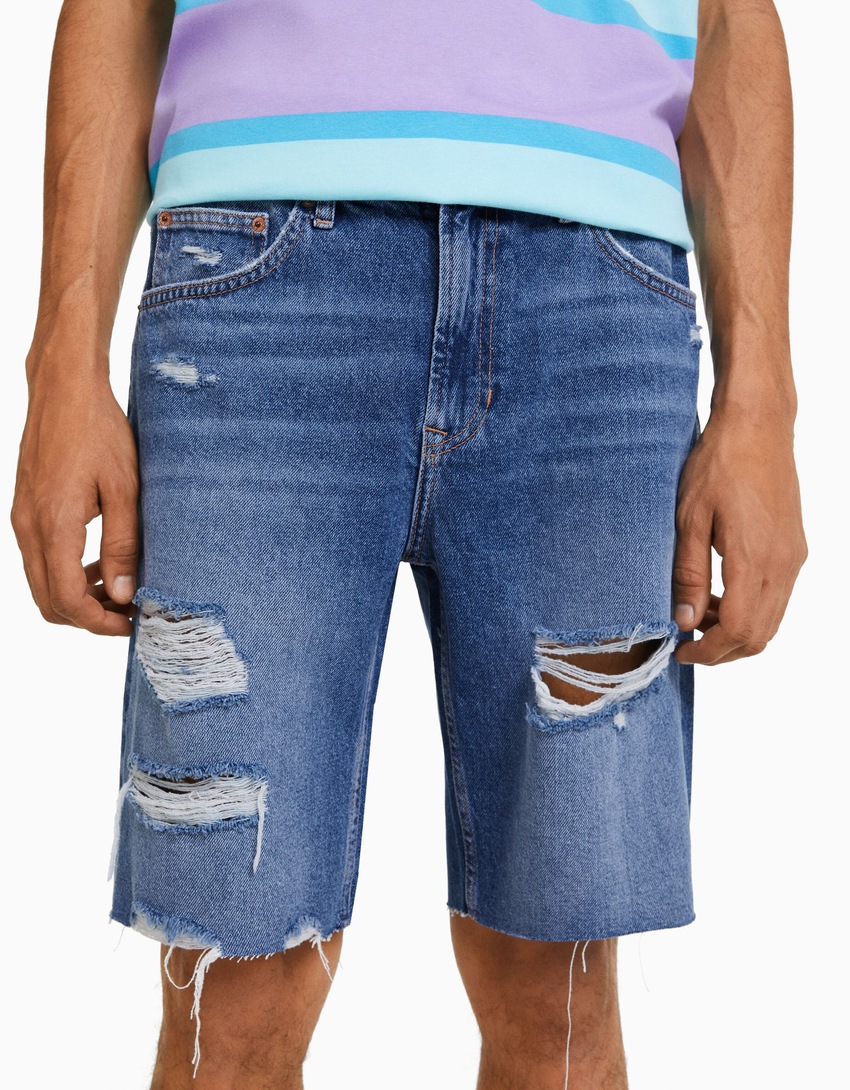 Bermuda jeans rasgada de corte justo