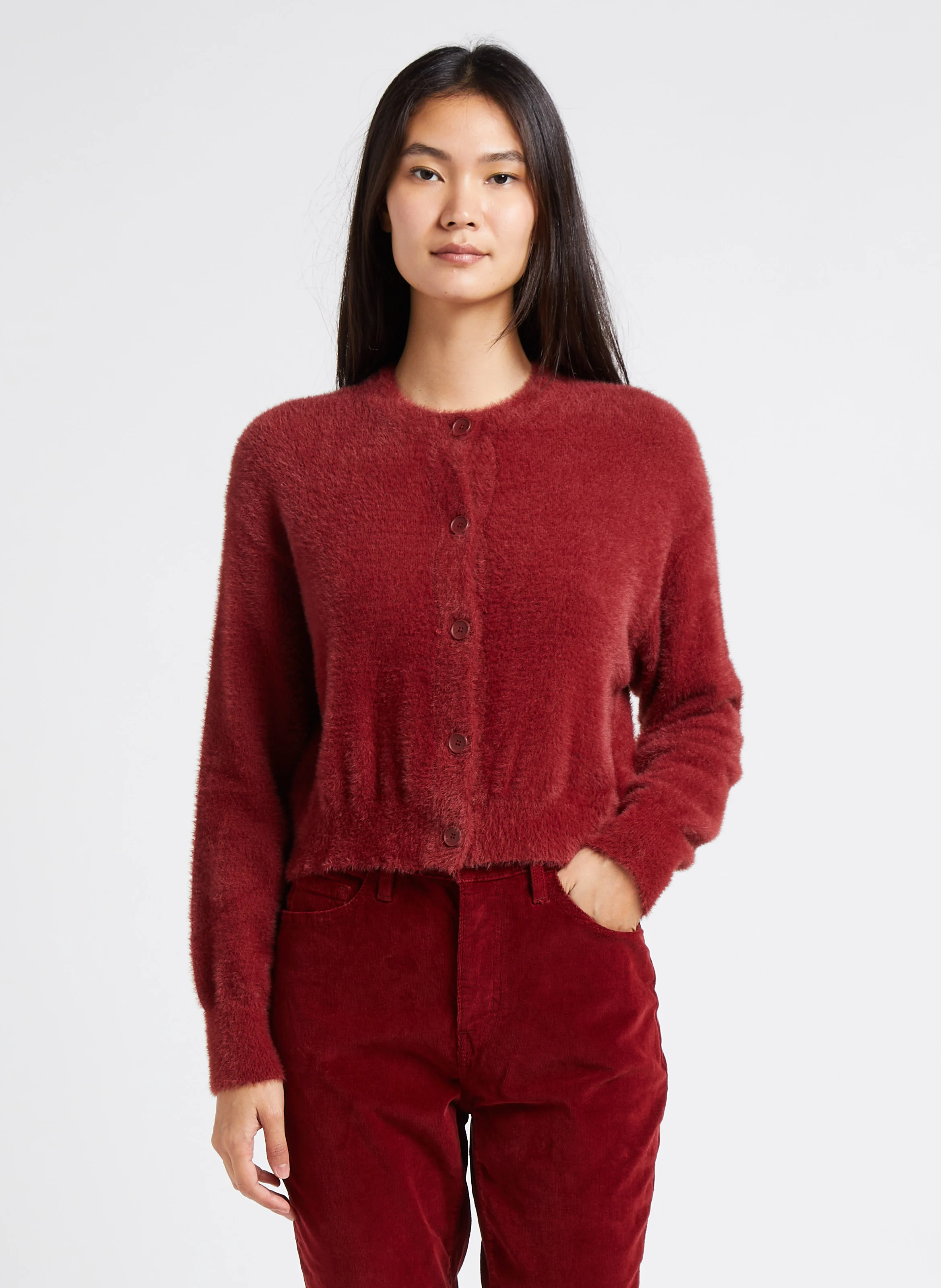 CAT CARDIGAN - Gilet droit à col rond | Rouge
