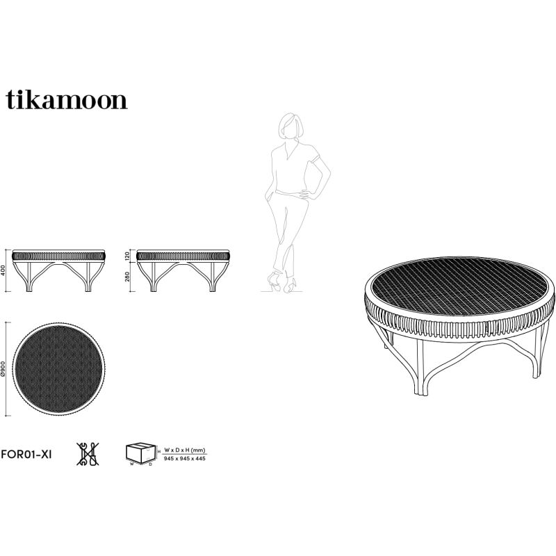 Table basse en tiges de rotin Zita H 40 x L 90 x P 90 cm