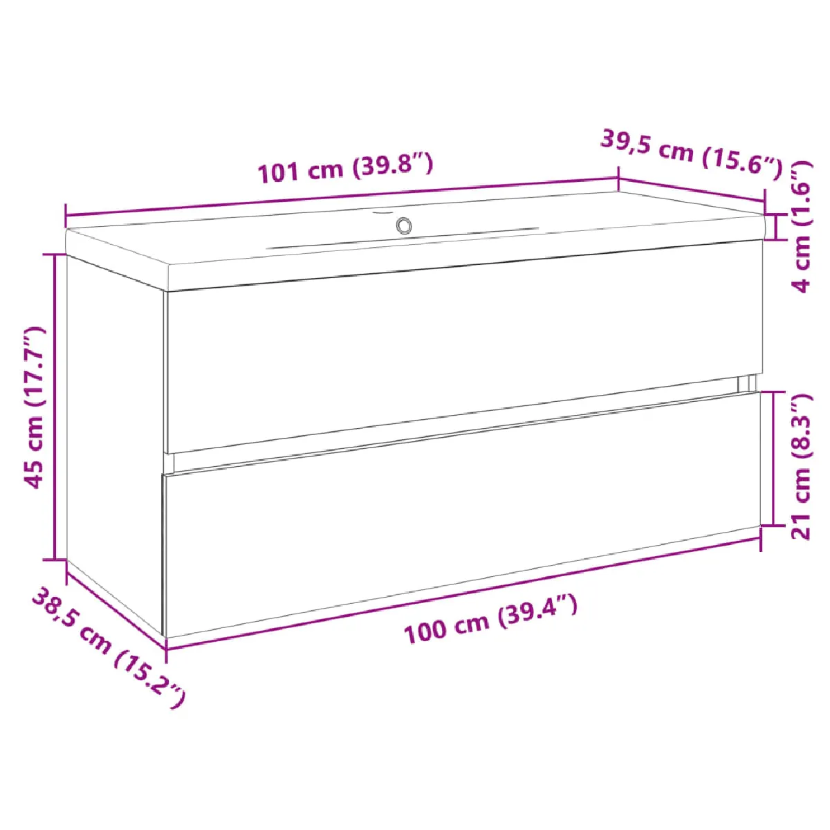 Vidaxl Meubles Bain 2pcs Céramique et Bois Ingénierie