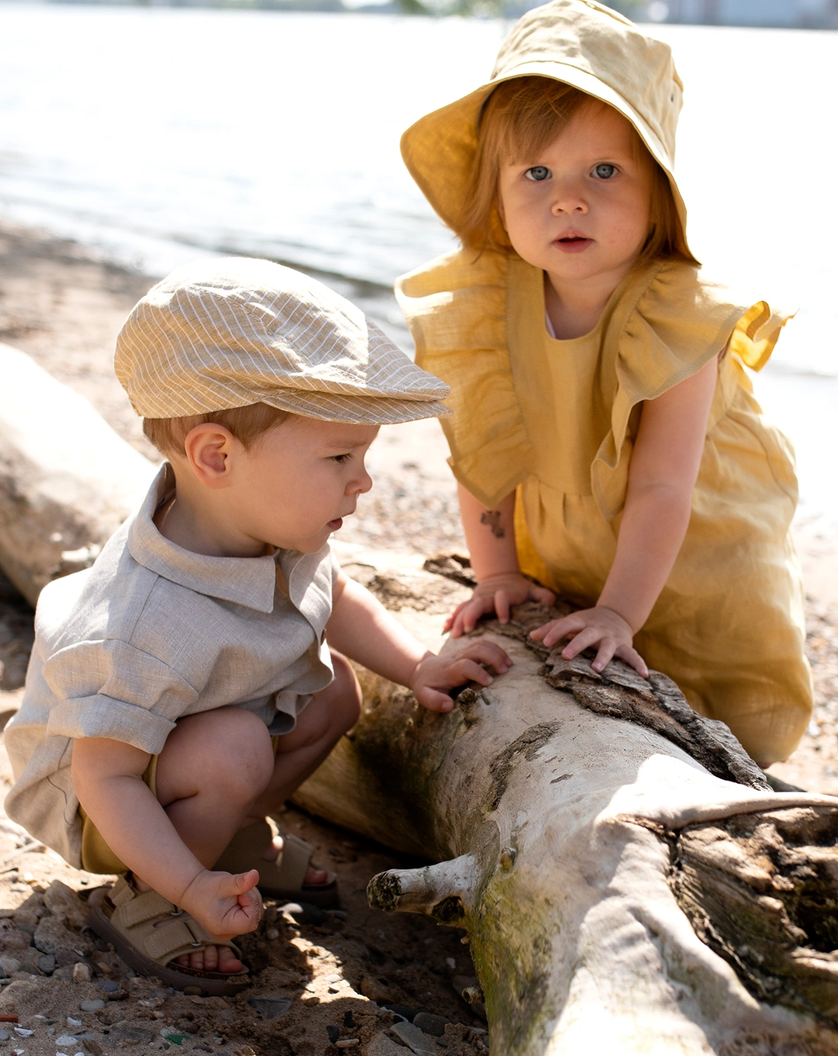 Leinen-Kleid VOLANTS in banana cream