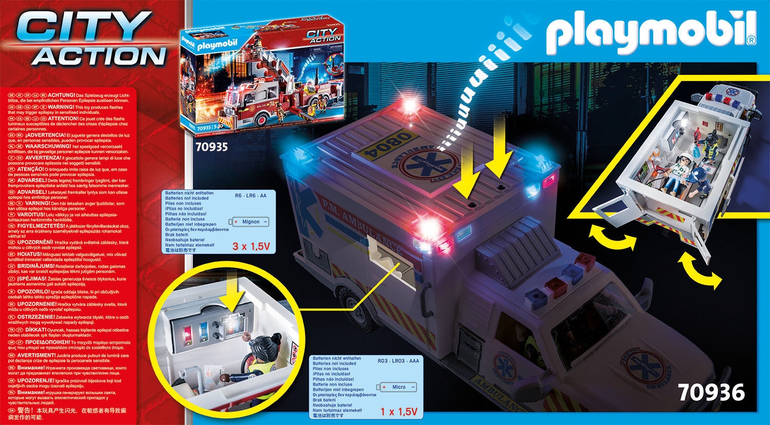 Playmobil® Konstruktions-Spielset »Rettungs-Fahrzeug: US Ambulance (70936), My Action Heroes« mit Licht- und Soundeffekten, Made in Germany