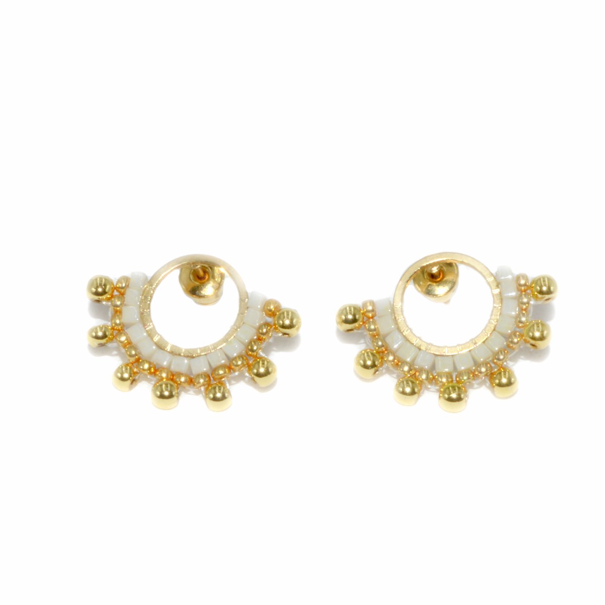 Boucles d'oreilles puces perles tisssées mains miyuki/hématite -Doré à l'or fin