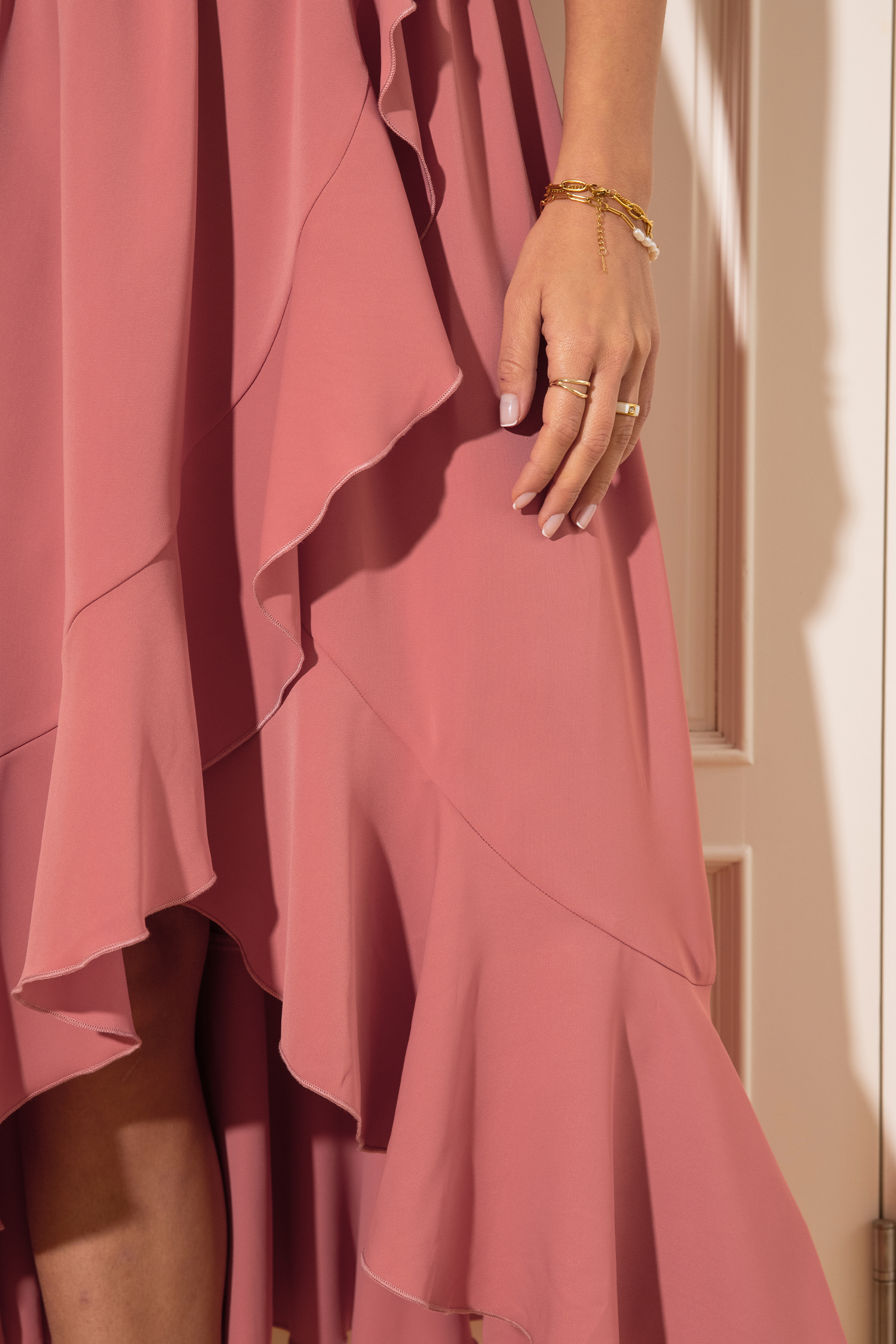 Robe maxi à ourlet fendu rose