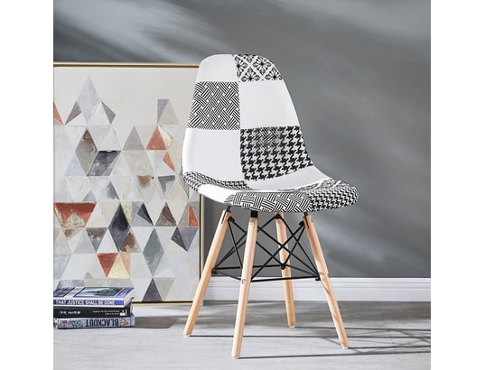 LIFE INTERIORS - Ensemble table et chaises Ensemble table à manger noire + 4 chaises en tissu patchwork...