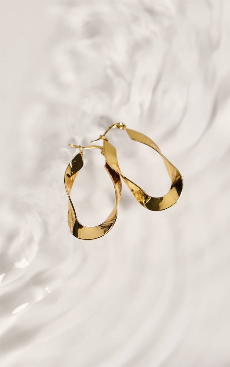 Doré Boucles D'oreilles Créoles Torsadées Résistantes À L'eau