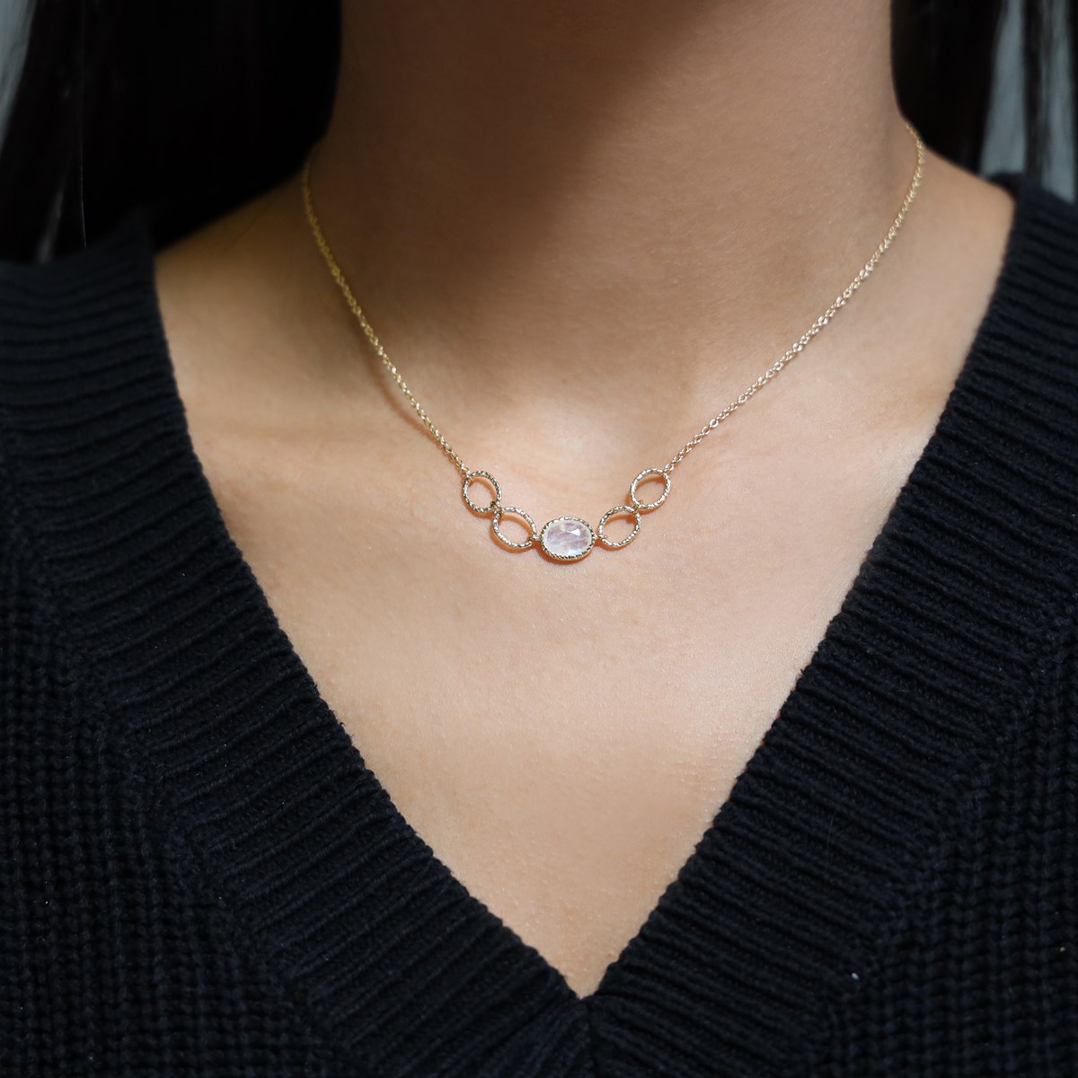 Collier Argent Doré Pierre Lune Blanche