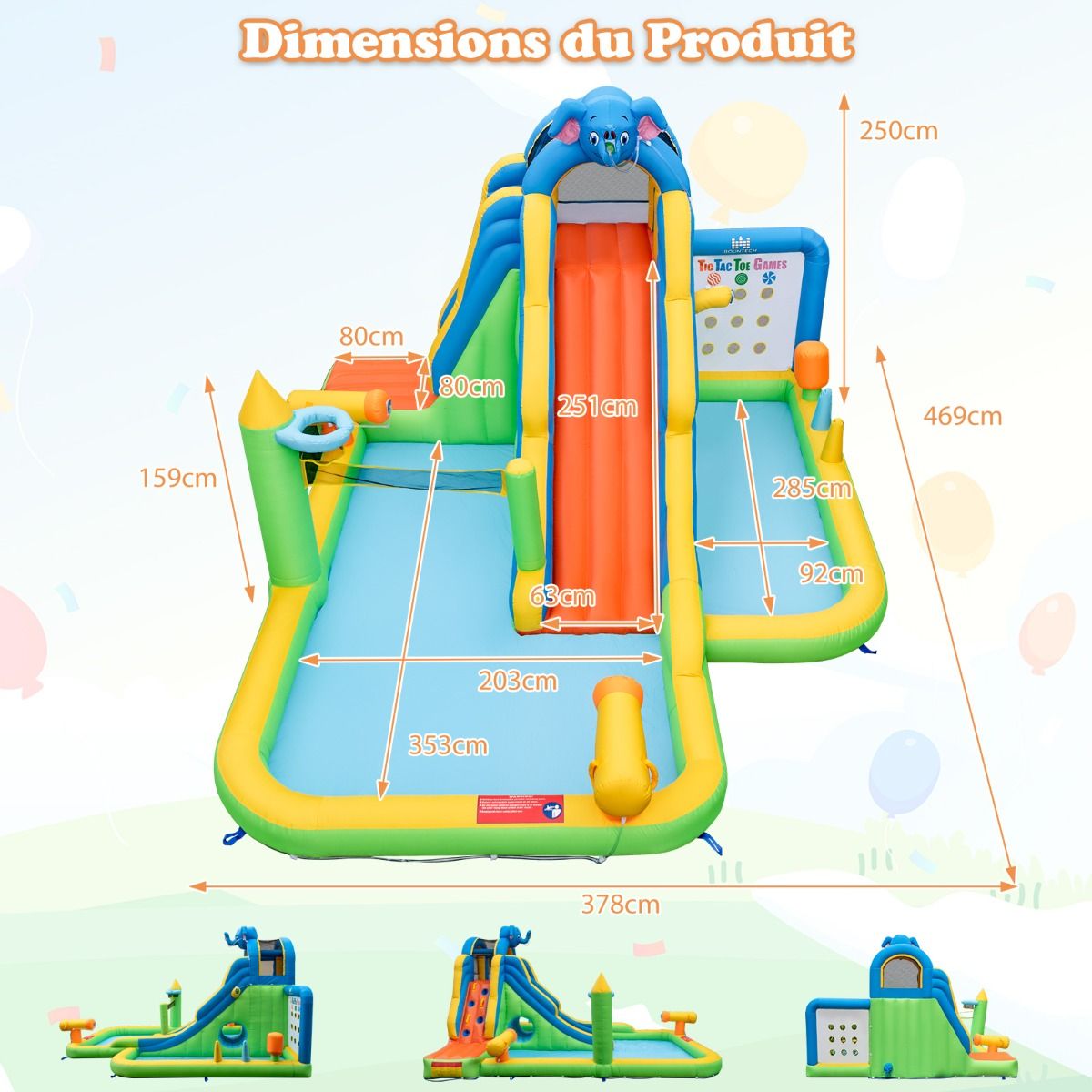 Toboggan Aquatique Gonflable Géant pour Enfants Piscine à Éclaboussures sures Mur D'escalade Canons à Eau Lancer D'anneaux Cerceau (sans Souffleur) Multicolore - Lidl-Manfred