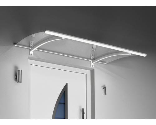 Gutta aanbouwluifel met LED-verlichting, 150x90 cm, wit met heldere acrylglas afdekking