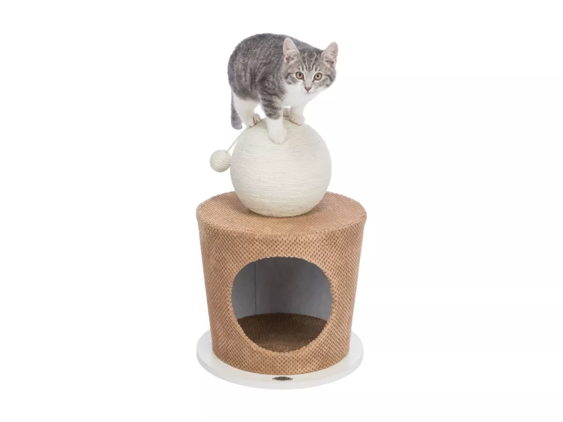 Grotte pour chat avec balle à gratter 36x50 cm Taupe