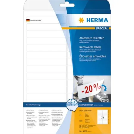 HERMA Etiketten, ablösbar, weiß, ca. 96 x 16,9mm, 800 Stück