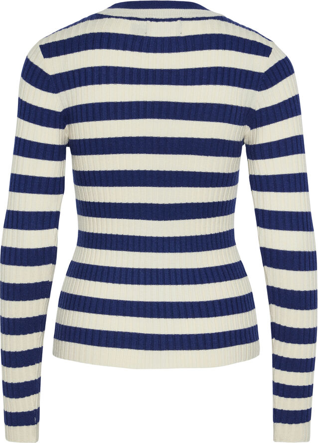 Pieces PCCRISTA LS O-NECK KNIT NOOS BC Bellwether blue/wide birch stripes