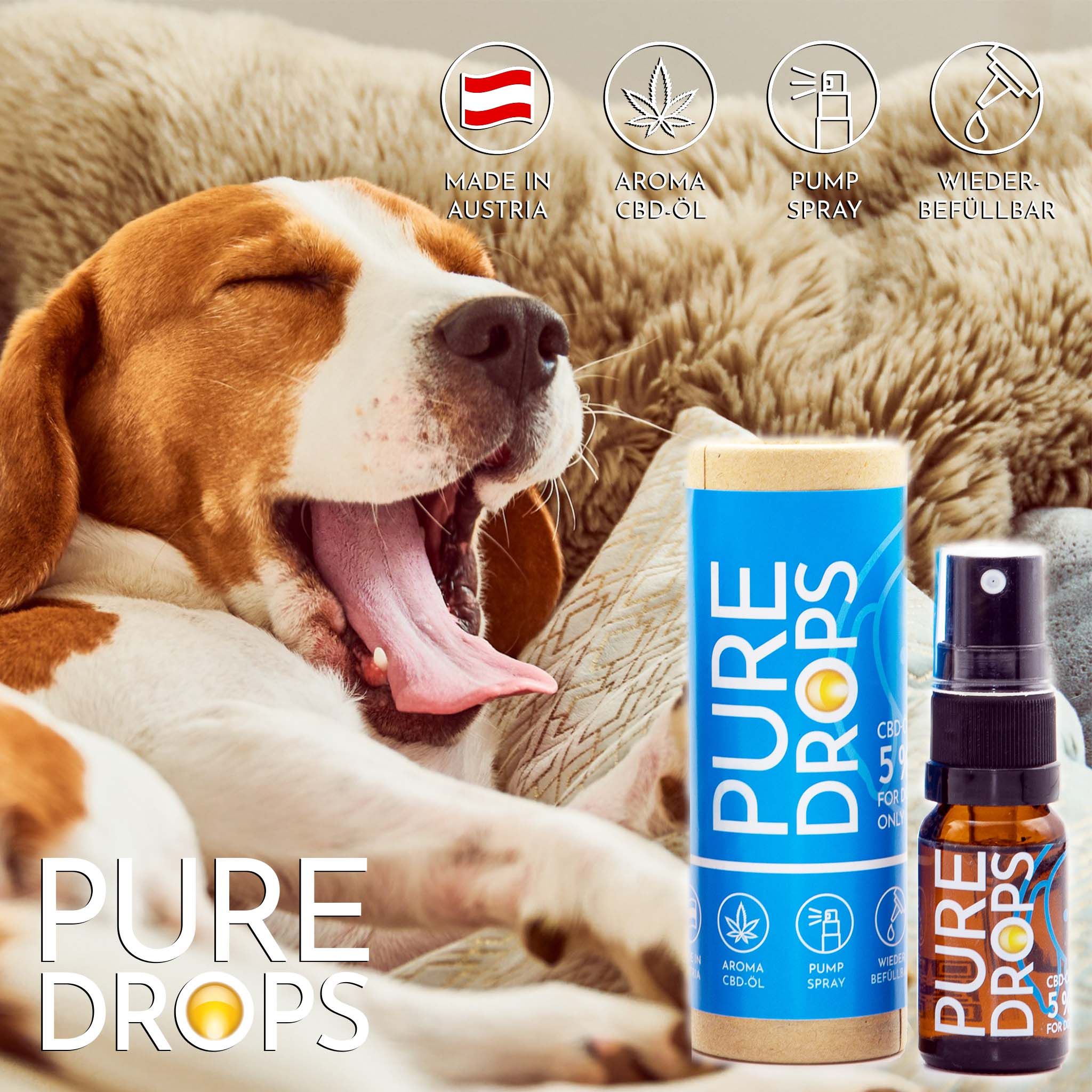PURE DROPS CBD ÖL 5% 1+1 Gratis für Hunde und Tiere aus Österreich