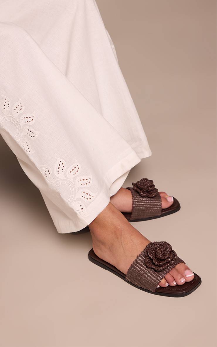 Chocolat Sandales Mules À Détail Fleur En Raphia