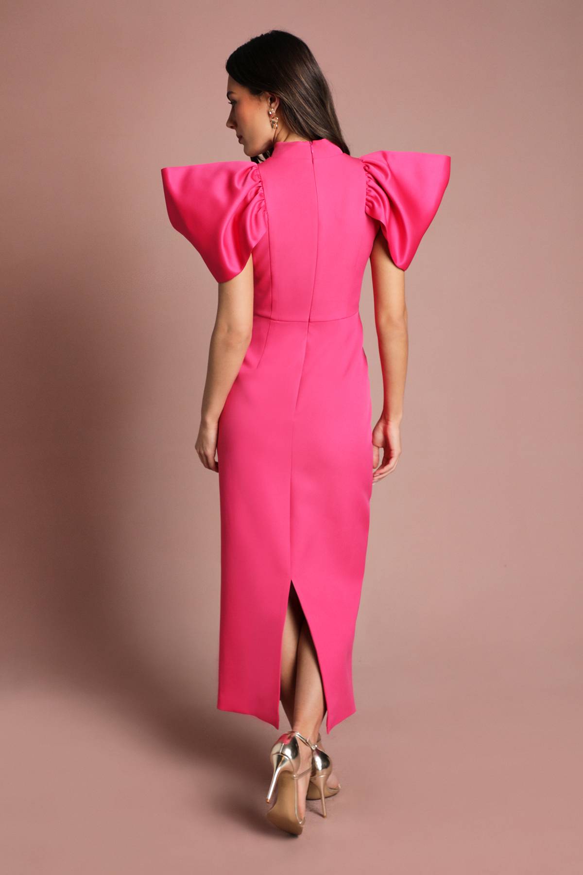 Coast Robe Longue Coast Muse En Satin Structuré À Manches Volumineuses