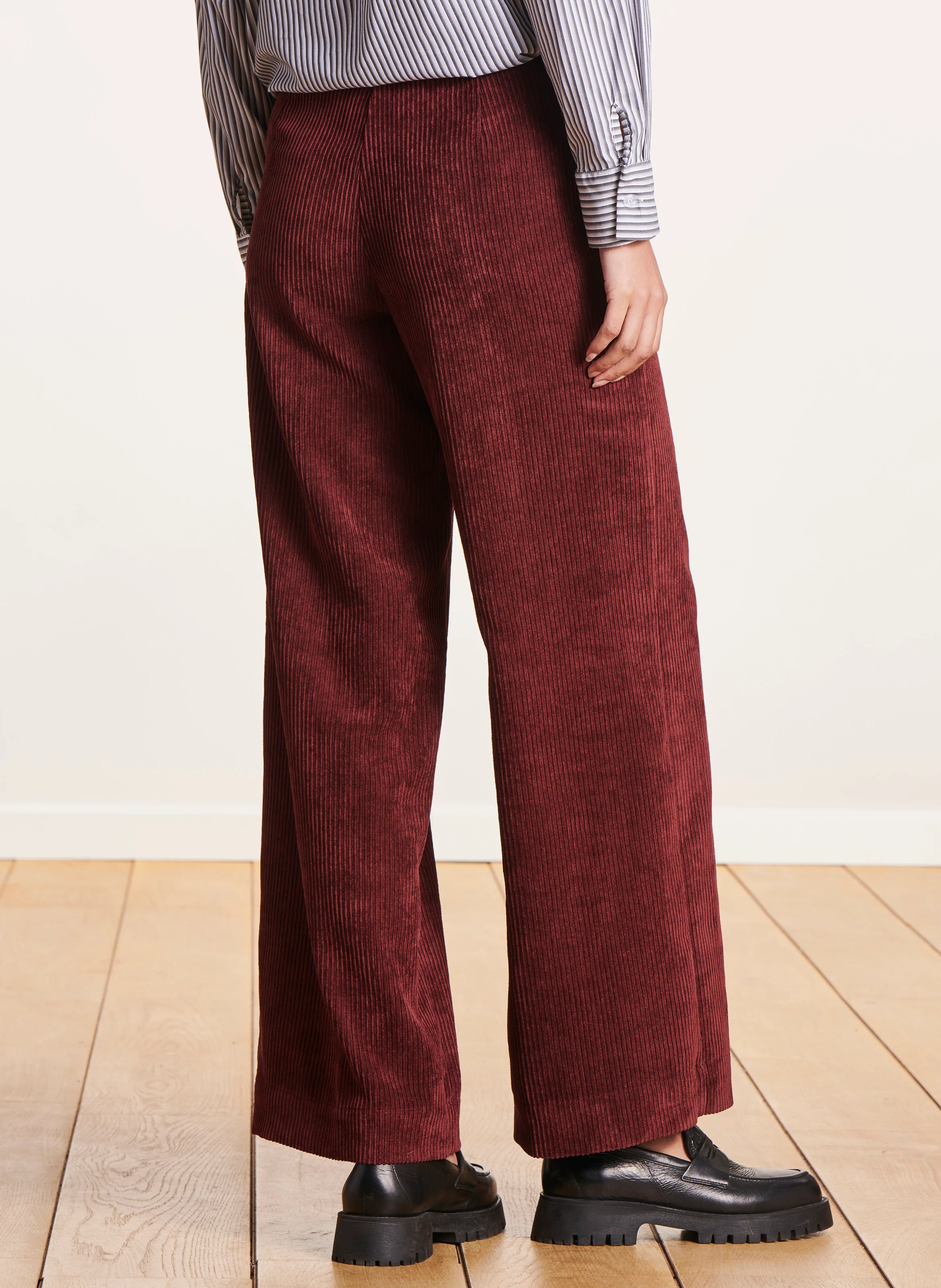 Pantalon large côtelé | Marron