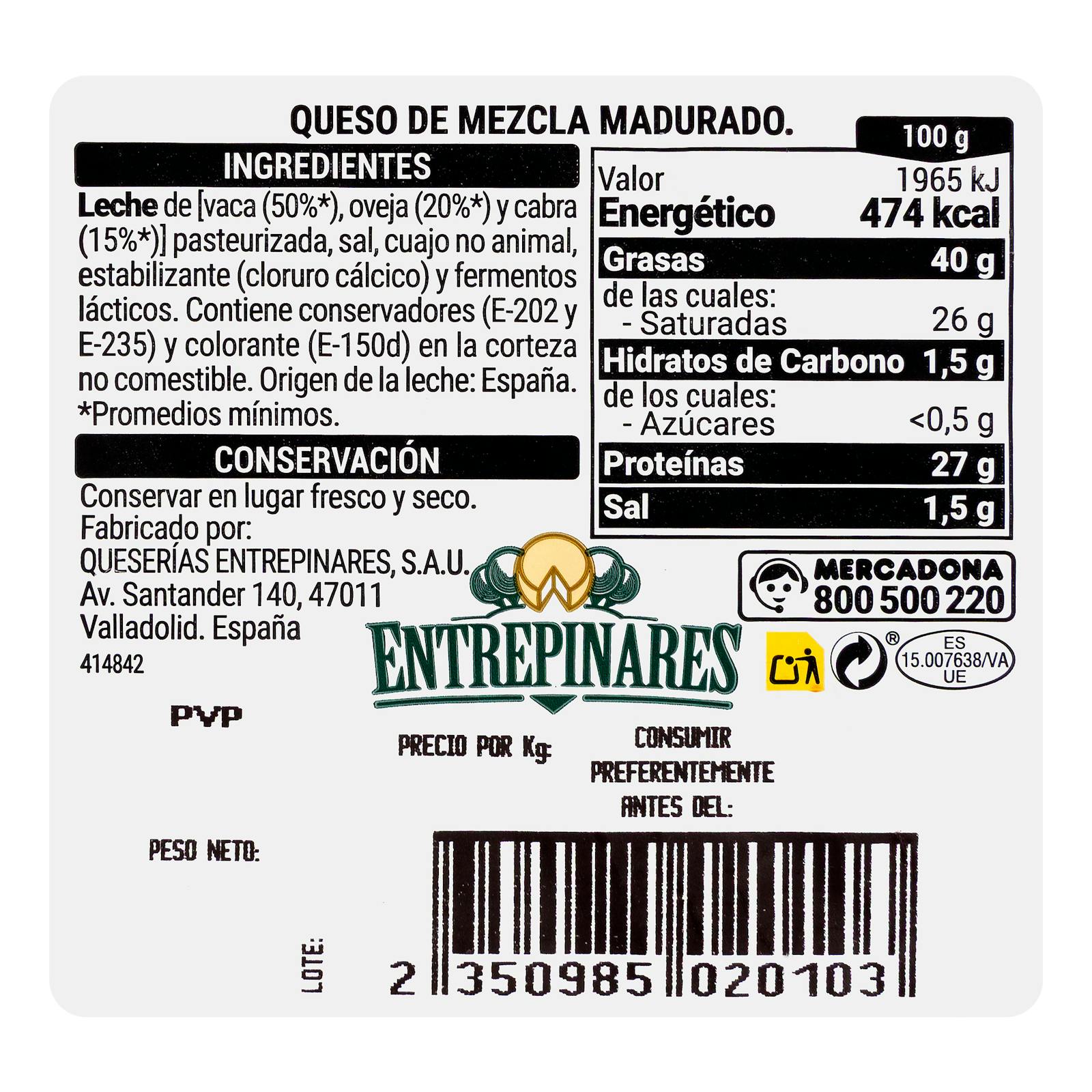 Mélange de fromages affinés grillés Hacendado
