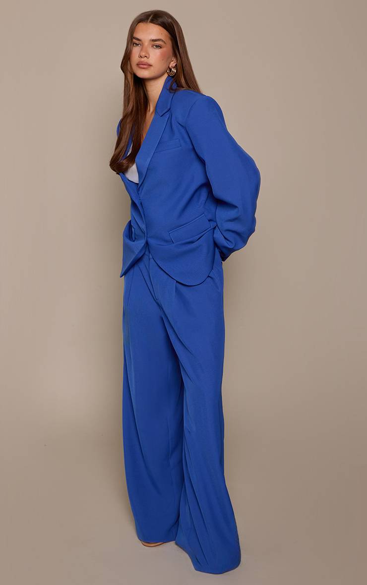 Bleu Cobalt Blazer Dad Oversize Ajusté En Tissu Tissé Coordonné