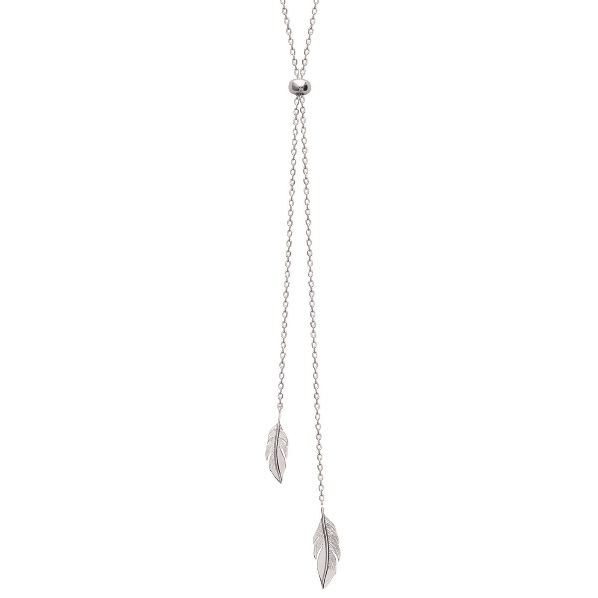 Collier 2 plumes anneau coulissant ajustable Argent 925 Rhodié