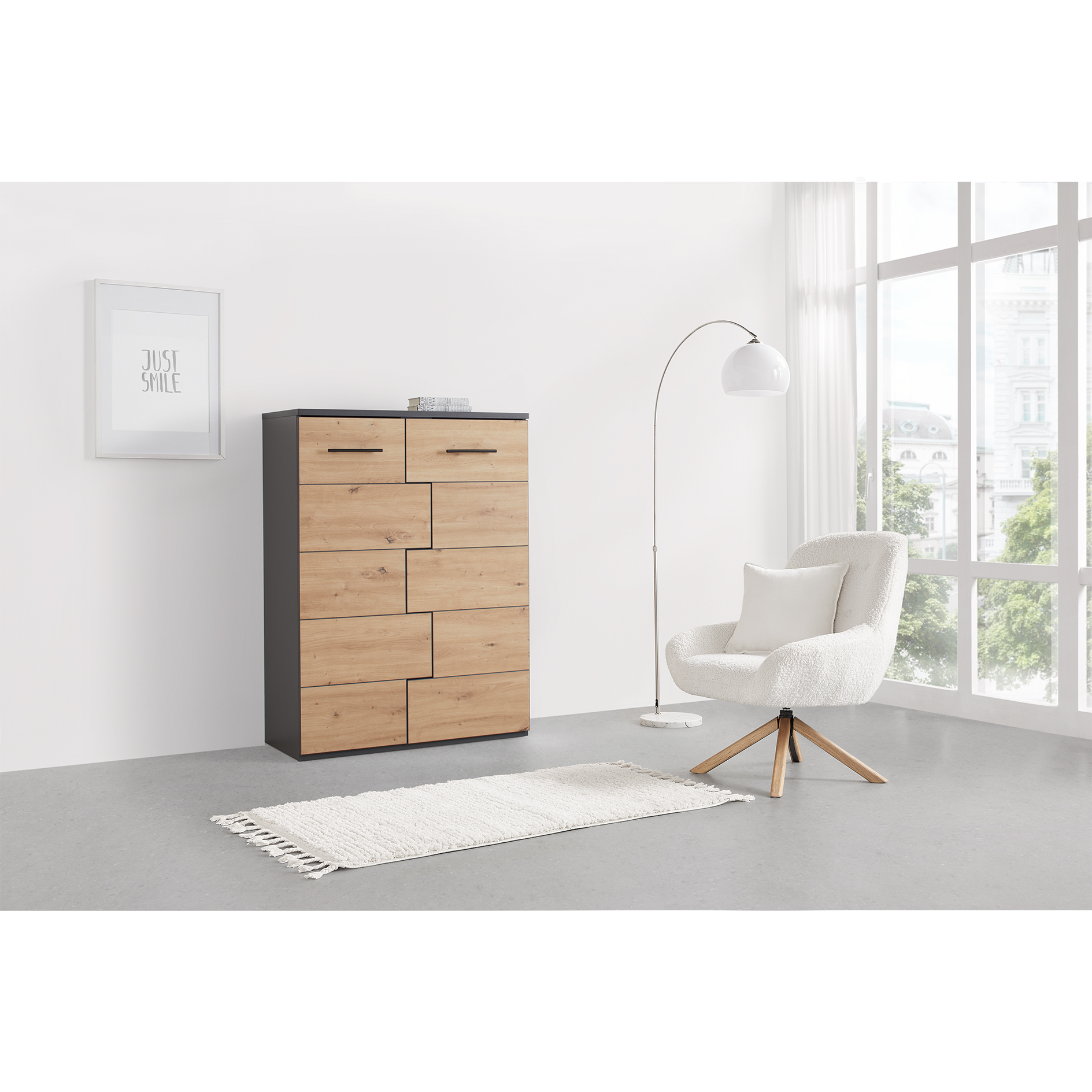 Schuhschrank - anthrazit-Artisan Eiche - 90 cm