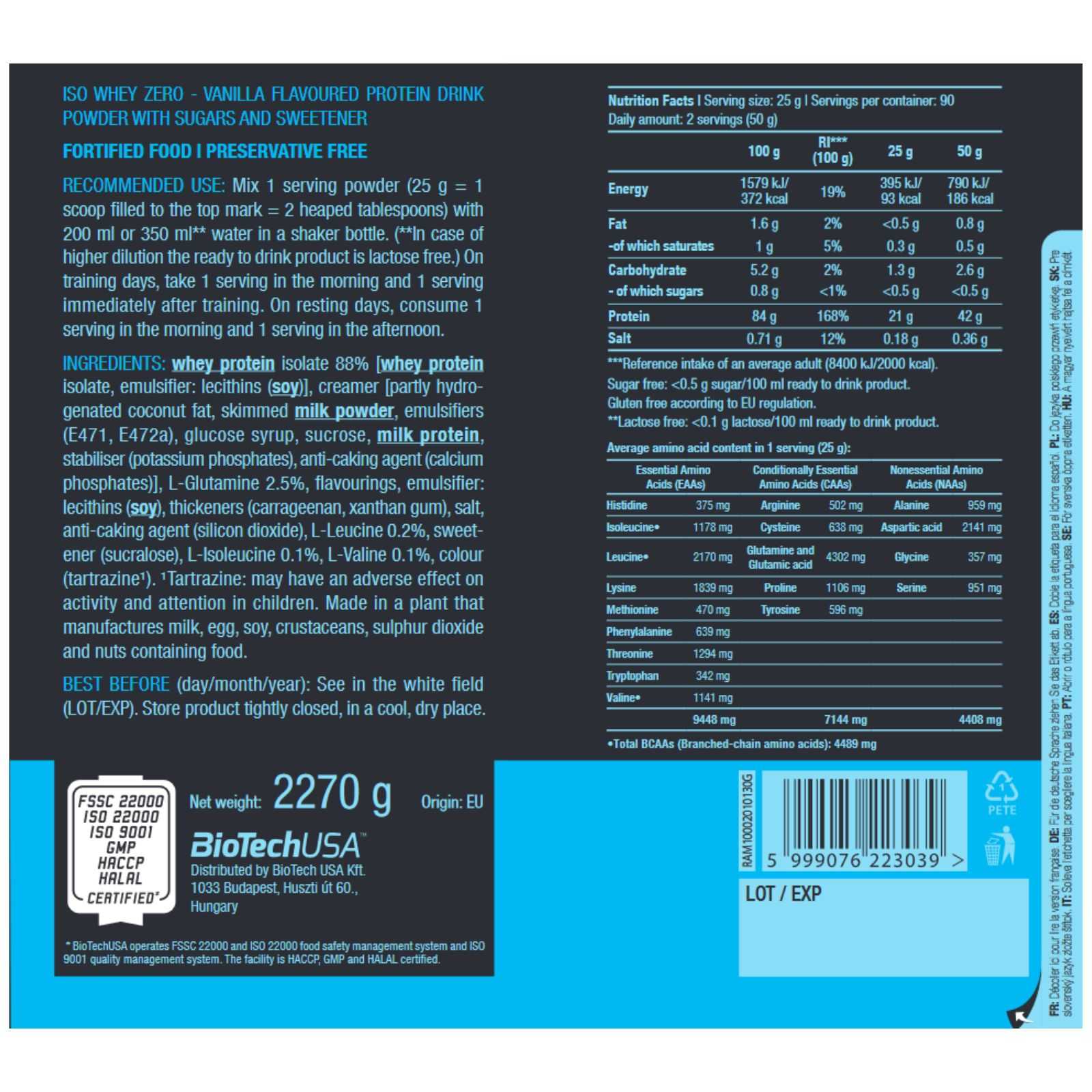 Biotech USA Iso Whey Zero 500g