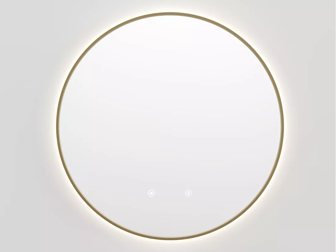 Miroir de salle de bain lumineux rond anti buée avec contour doré - D60 cm - PEONIA