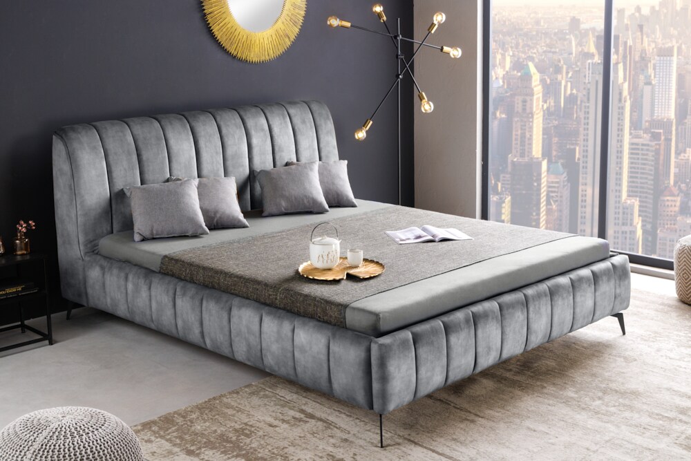 riess-ambiente Doppelbett AMSTERDAM - Retro 180x200cm grau Samt Industrial Design