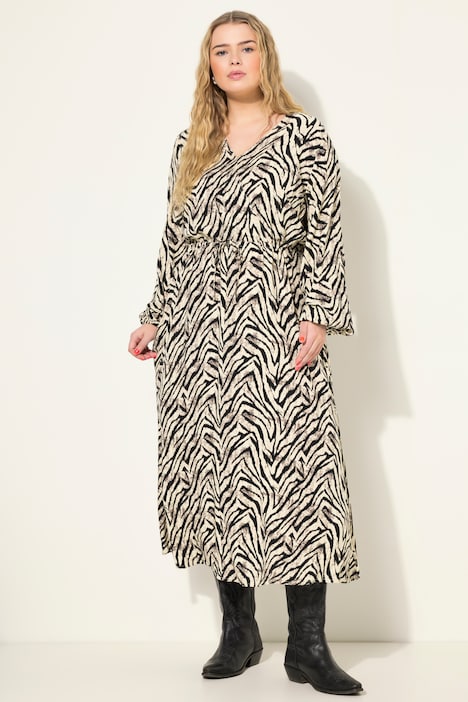 Maxikleid, A-Line, Zebra Print, Wrap-Effekt