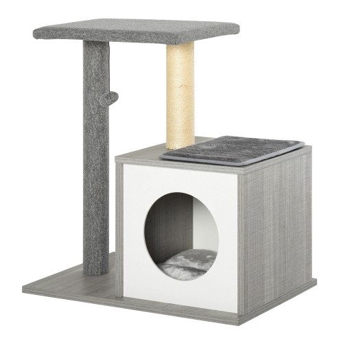 Arranhador de 3 níveis para gatos PawHut, cinza