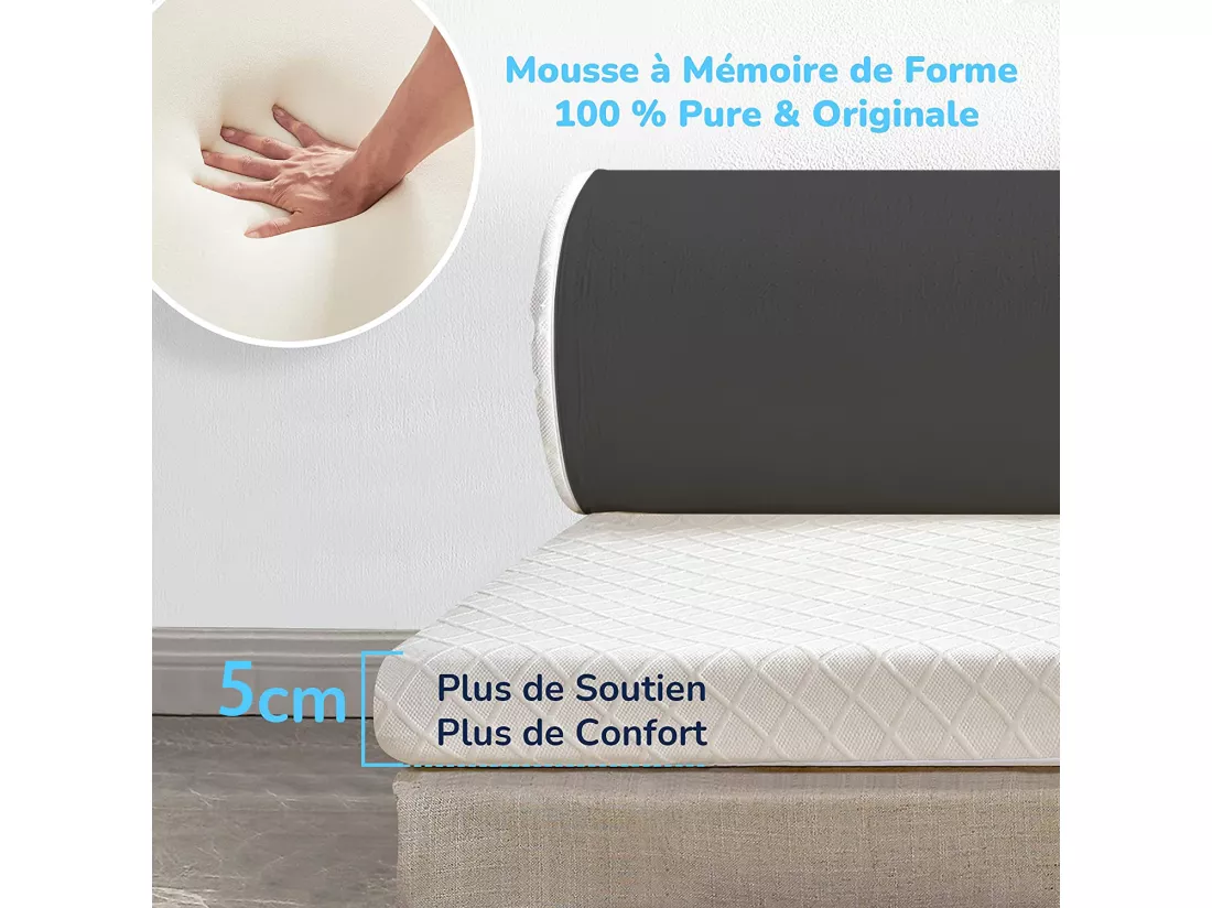 Surmatelas 160x200 cm - Épaisseur 5 cm - Sur-matelas Mousse Mémo Convient aux Matelas 160x200cm pour Adulte Enfant