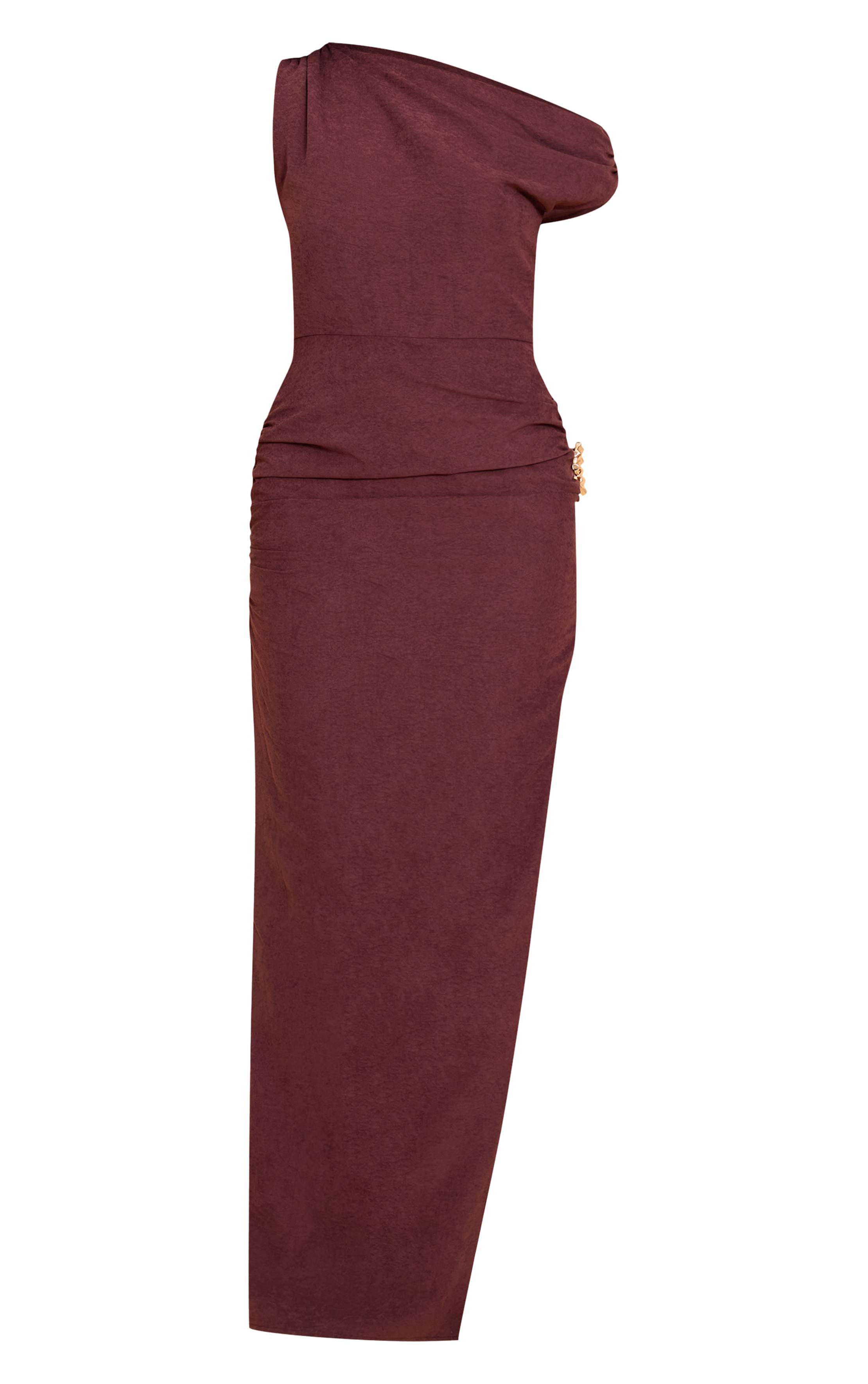 Chocolat Robe Moulante Mi-longue Asymétrique Texturée
