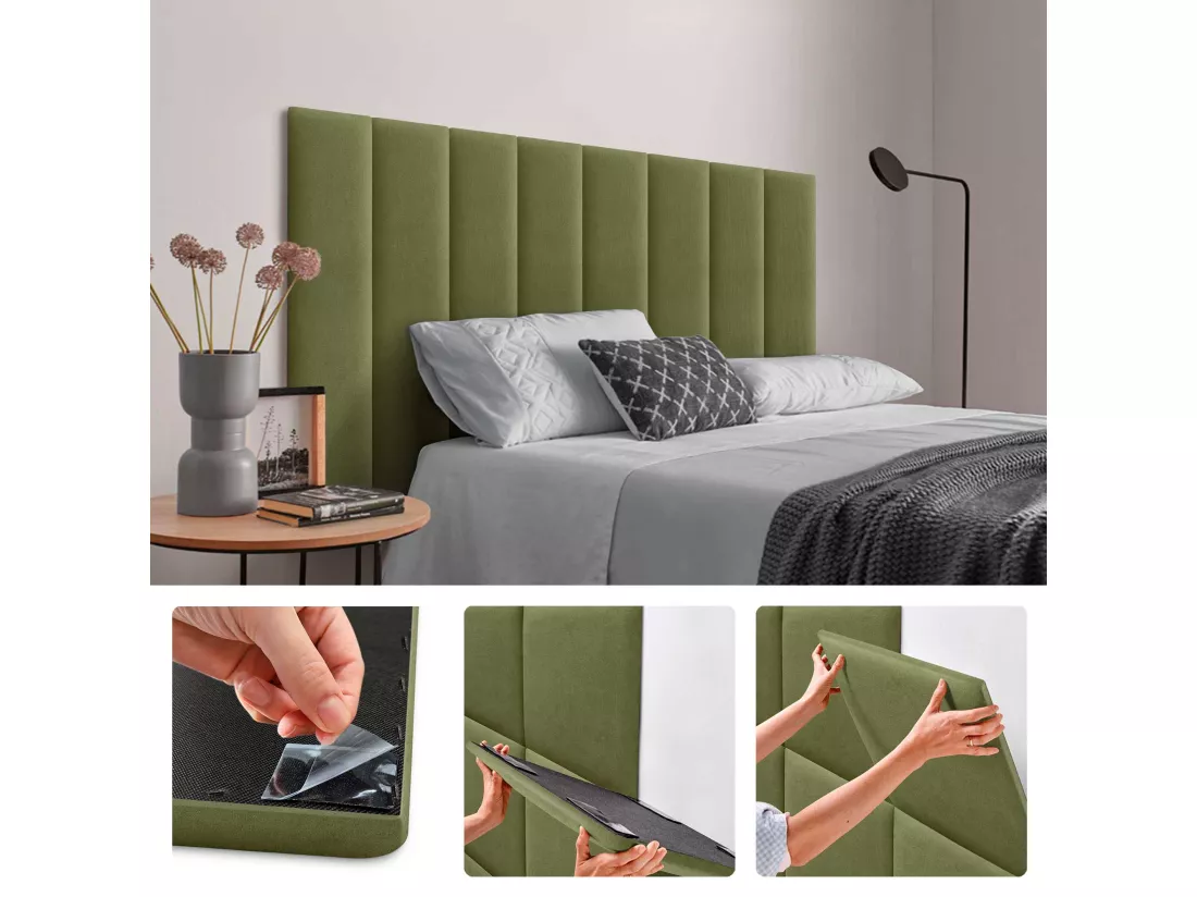 DHOME Lot de 6 Panneaux Rembourrés en Tissu Aqualine Autocollants pour Mur Acoustiques Absorbants Protection contre les Chocs (Vert, 60x30cm, x6)
