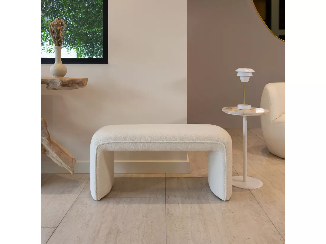 Now's Home - Banc En Tissu Bouclette Ecru Avec Surpiqure 100x41x44cm Malo