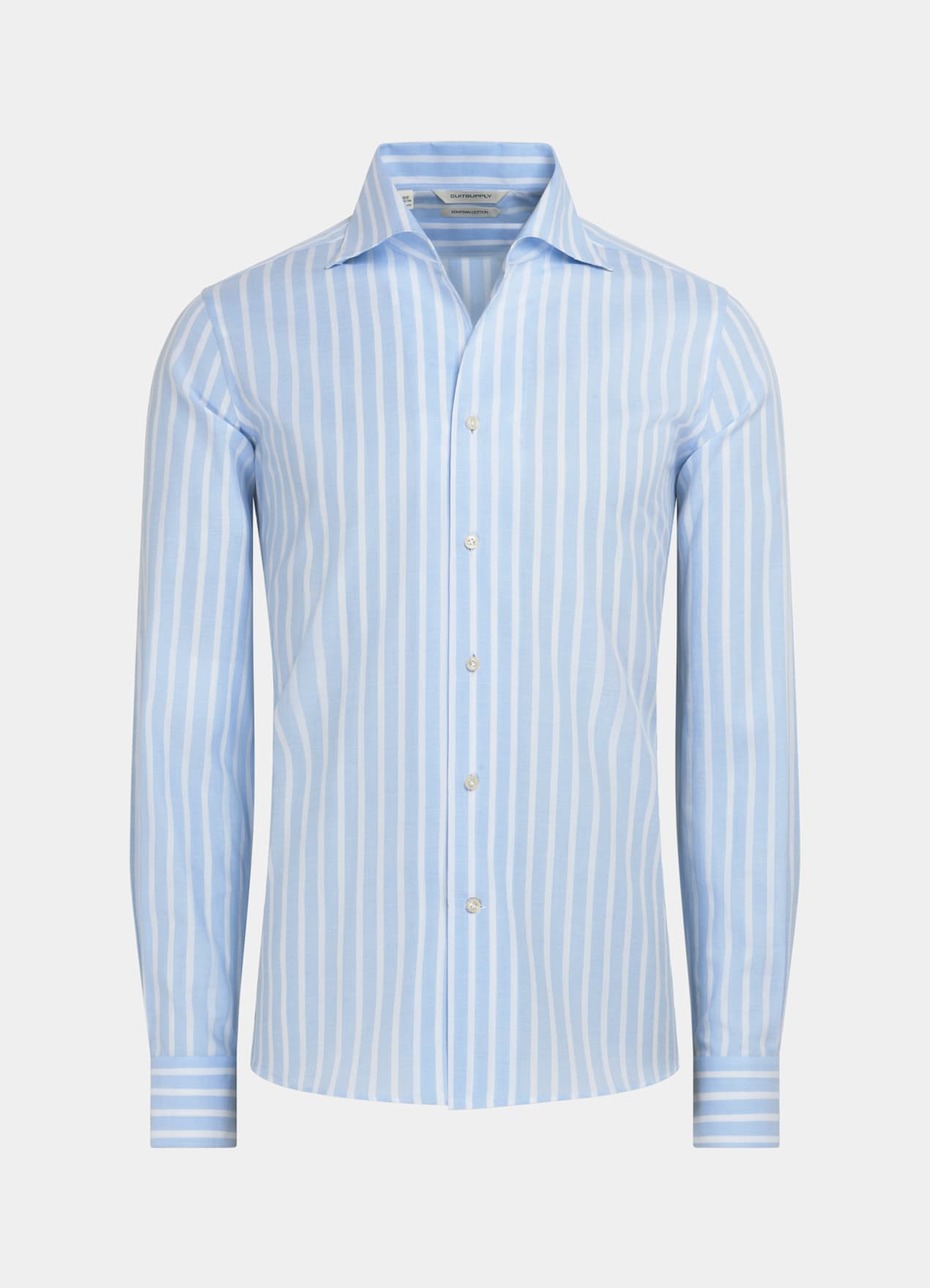 Chemise coupe très ajustée avec col d'une seule pièce bleu à rayures