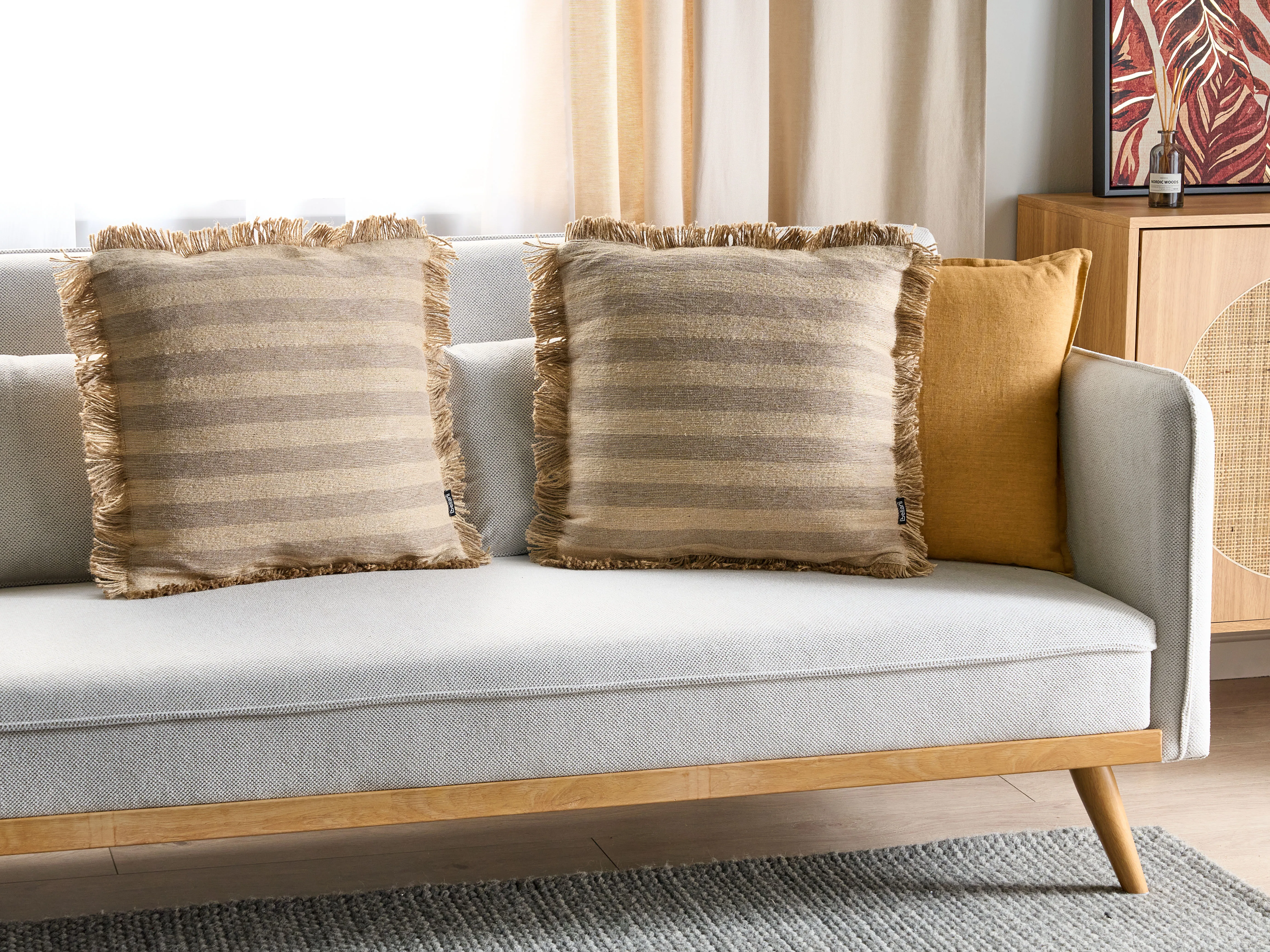Set van 2 sierkussens CIRSIUM Jute 45 x 45 cm Beige gestreept