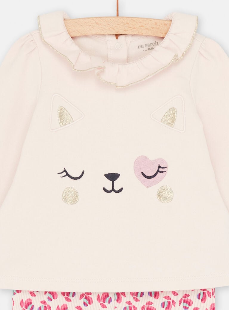 Pyjama rose clair à motif chat fille