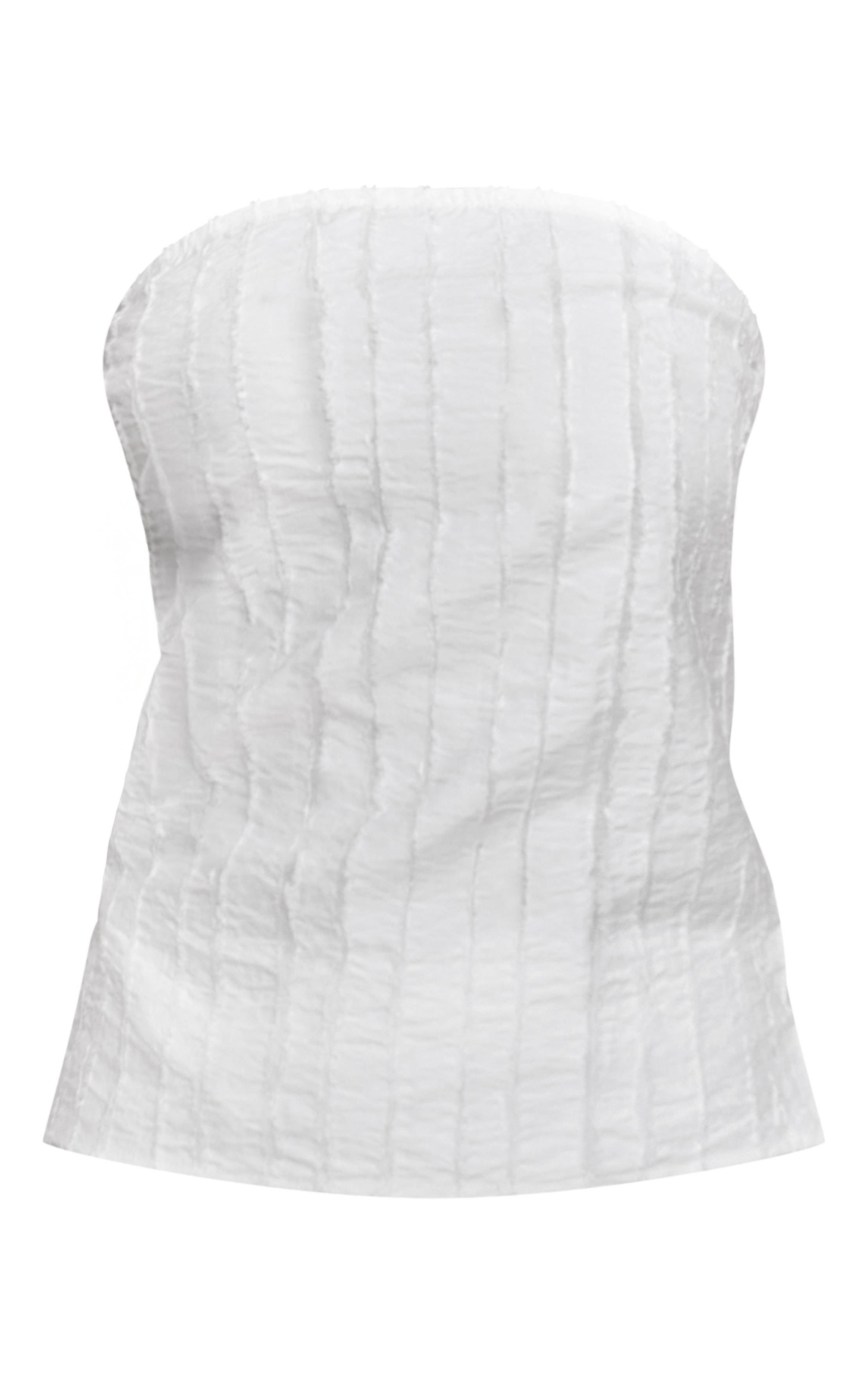 Blanc Haut Bandeau Texturé À Bords Effilochés